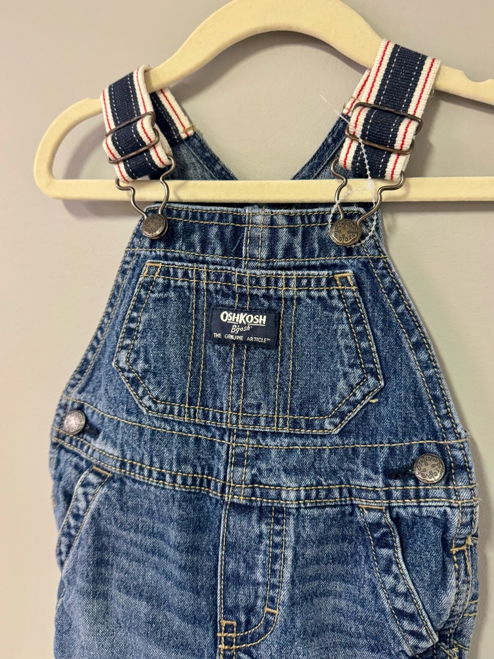 OshKosh B'gosh Denim Short Overalls with Striped Straps - Picture 2 of 2